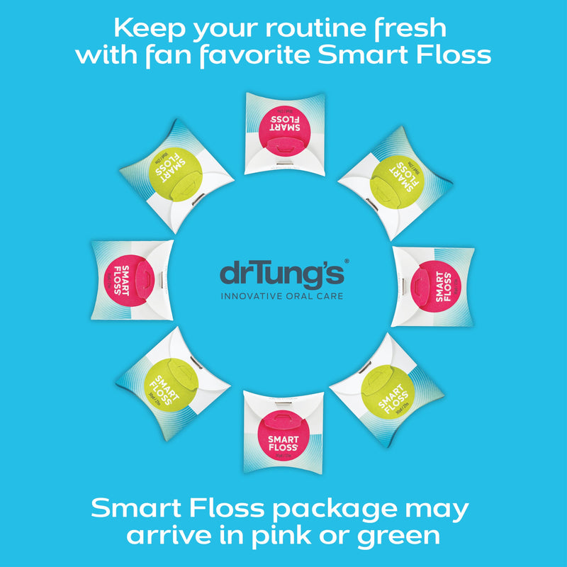 DrTung's Smart Floss - Natural Floss, PTFE & PFAS Free Floss, Gentle on Gums, Expands & Stretches, BPA Free - Cardamom Flavor, Colors Vary (10 Pack) 90 Foot (Pack of 10)