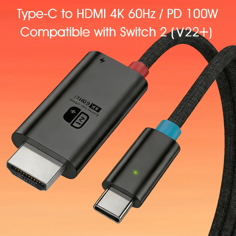 USB C to HDMI Cable Adapter for Switch 2 Dock Station, 4K@60Hz HDR, 6.6ft PD3.0 100W, Portable Travel TV Dock Connector Compatible with Nintendo Switch 2 (V22+)/2017/OLED, Steam Deck, ROG Ally