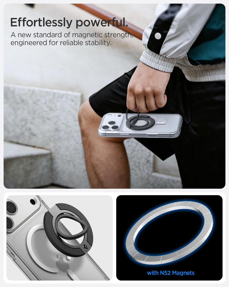 Spigen for MagSafe Phone Grip, Dual Pop MagFit Dual Magnet Phone Holder | For iPhone 17-12, Pixel 11-10 & Galaxy S26-S24 Z Fold 8 Ultra/Fold/Flip 8-7 with Magnetic Case Soft-Grip - Black (W/ Stand) Black (Stand)