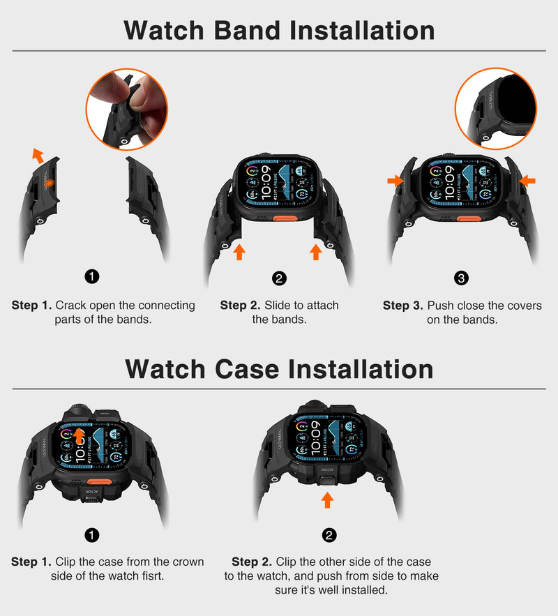 ULTIMAL Rugged Case with Band for Apple Watch 49mm,Compatible with Apple Watch Ultra 3/2/1, Military Grade Shockproof Bumper Cover for iWatch Tactical Band Men (49mm,Orange) Orange