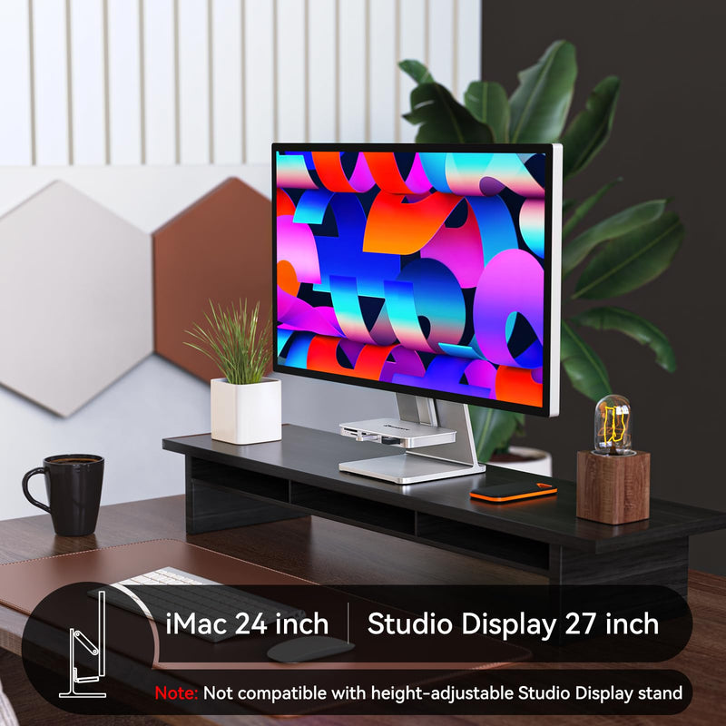 Minisopuru iMac Hub - Compatible with iMac 24 inch M1/M3/M4 and Studio Display 27 inch, Accessories Support Max 10Gbps M.2 SSD (SSD Not Included), USB A/C 10Gbps, SD/TF, Silver.