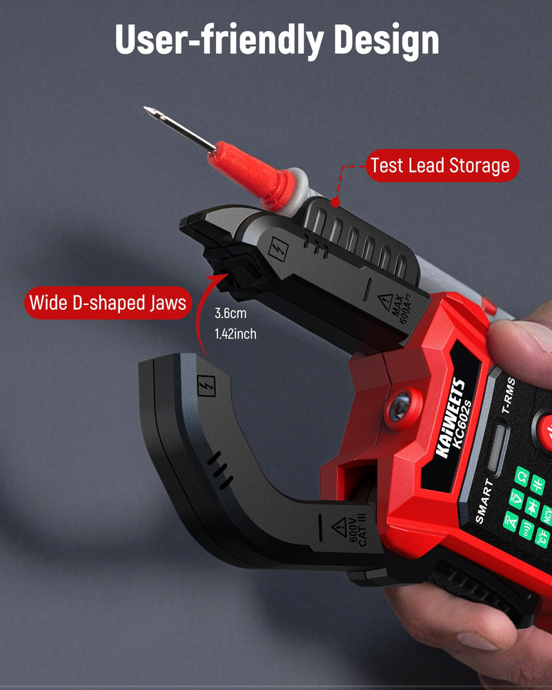KAIWEETS Smart Digital Clamp Meter, 2026 Intelligent Auto Ranging Multimeter 600A TRMS 6000 Counts, NCV, Inrush, Auto Measure AC DC Voltage/Current Continuity Temperature Resistance Capacitance Diode