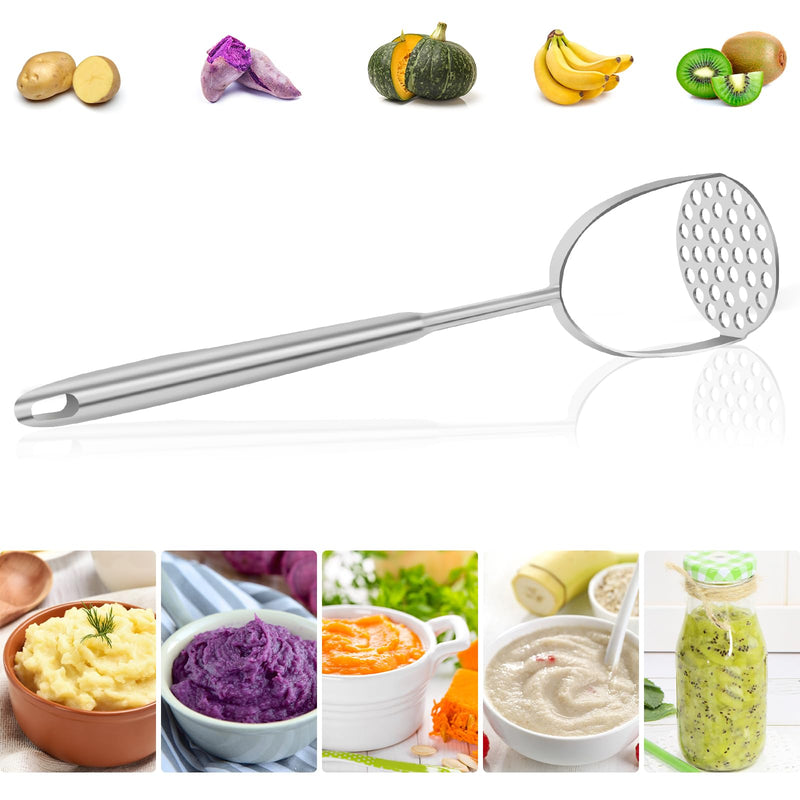 Long Potato Mashers with Peeler,The Long Handle Should Not Be Burned,Easy To Clean Potato Masher Stainless Steel,Size:L Silver-Set-L