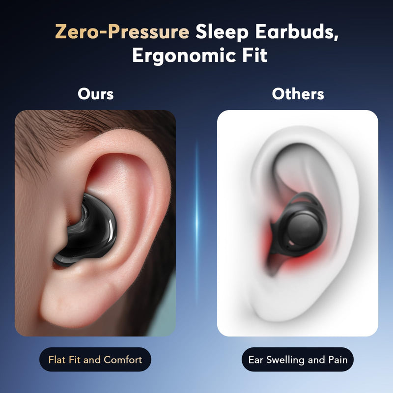 Sleep Earbuds for Side Sleepers, Invisible Flat Bluetooth Sleeping Earbuds, Zero Pressure White Noise Sleep Headphones, No Lights or Alerts, Tiny Hidden Earbuds for All Night Undisturbed Sleep Jet Black
