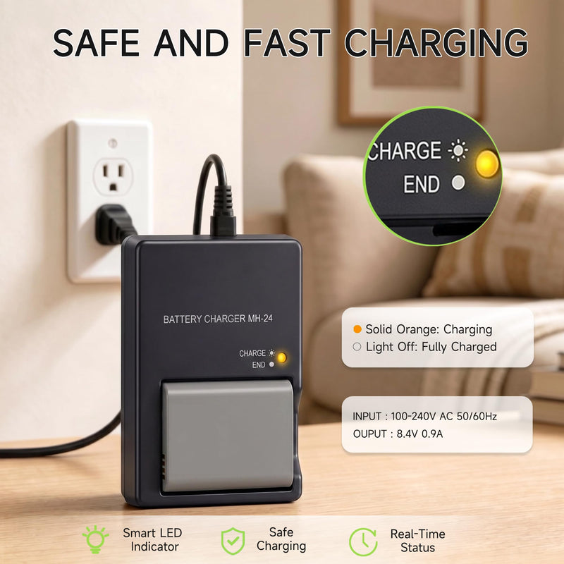 MH-24 Battery Charger Replacement for Nikon D5600, D3500, D5300, D3400 | Smart Camera Quick Charger for EN-EL14 EN-EL14a, Fits D5500, D3300, D3200, D3100, D5200, D5100,Df, Coolpix P7800