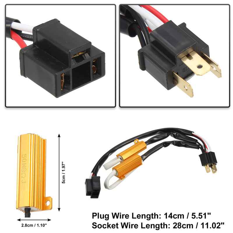 X AUTOHAUX 2Pcs 9003 H4 HB2 LED Headlight Load Resistor Kit Dual 50W 8ohm Anti-flicker Relay Error Free Decoder Warning Canceller Fog Bulbs Harness Adapter