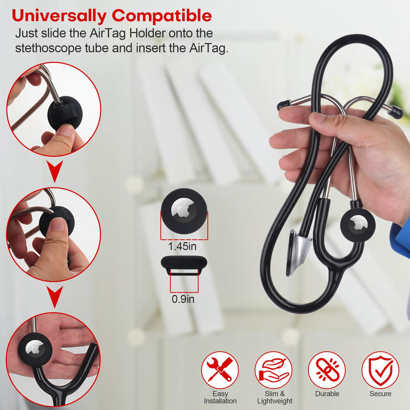 MGZNMTY 6 Pcs Stethoscope Case Kit, Perfect Nurse Gift Include Hard Stethoscope Case for 3M Littmann Classic III, AirTag Holder, Medical Alert Label, ID Card, Nurse Badge Clip, Carabiner (Black) Black