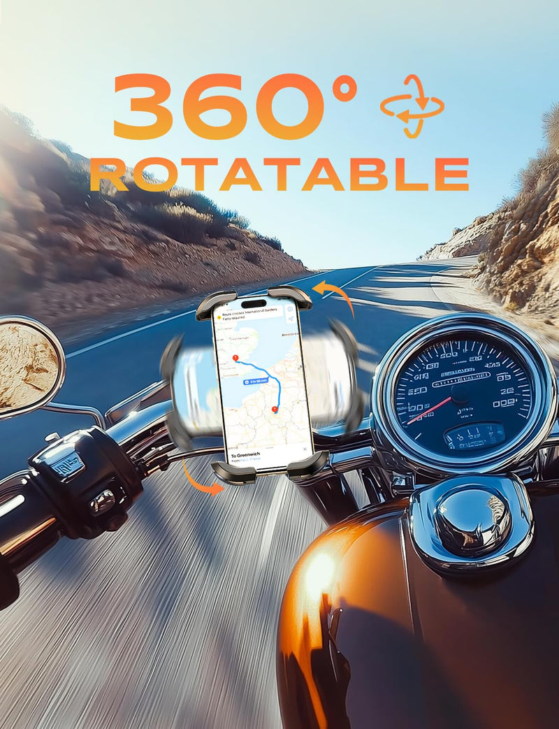 Bike Phone Holder [Upgraded Reinforced Clamp], [1s Lock] Motorcycle Phone Mount, [360° Rotatable] Bike Phone Mount Compatible with iPhone 17 Pro Max/16/S25 Ultra, 4.7-6.9’’ Phones