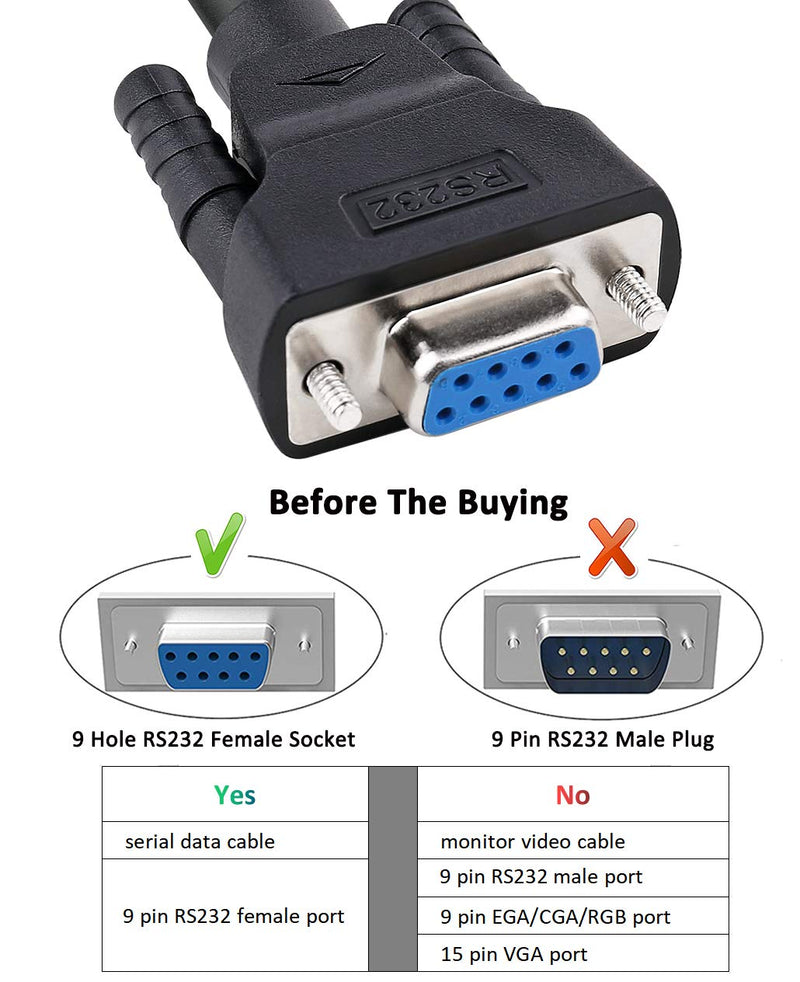 DTech DB9 RS232 Serial Cable Female to Female Null Modem Cord Full Handshaking 7 Wire Crossover for Data Communication (1.5 Feet, Black) 1.5ft