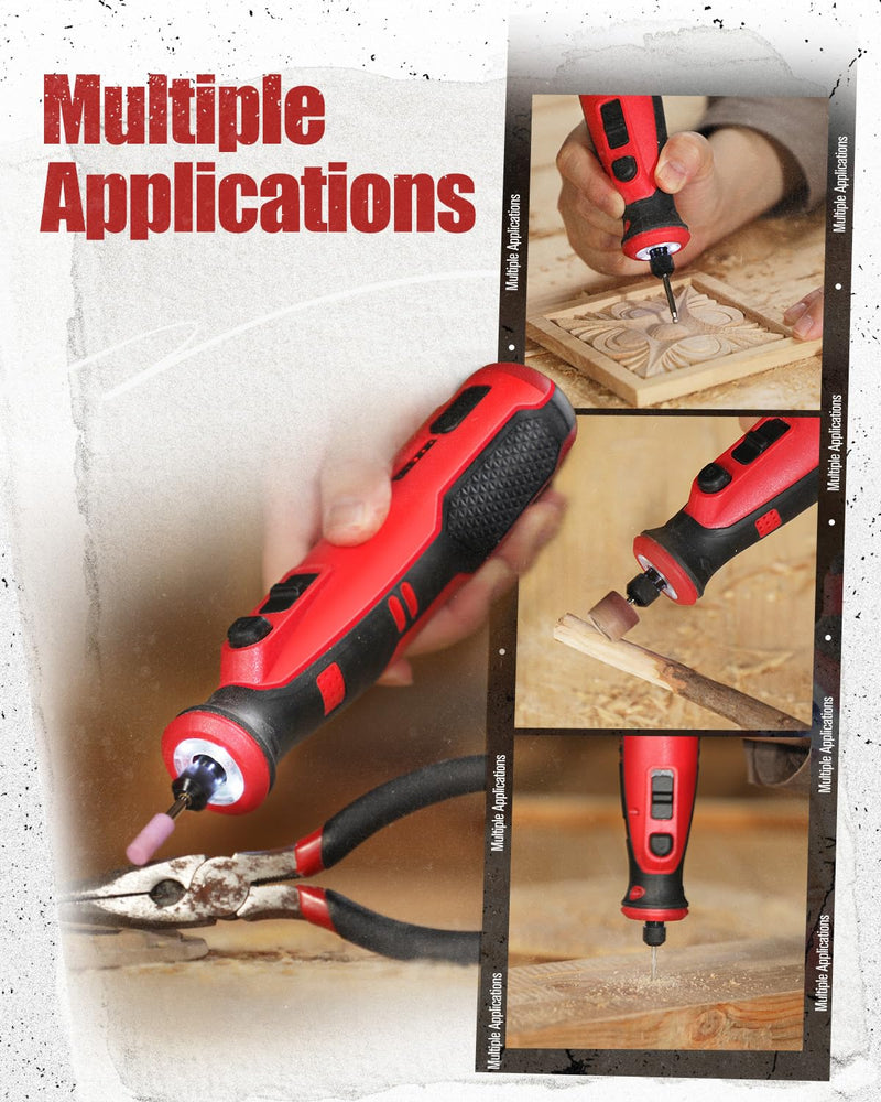 AVID POWER Cordless Rotary Tool 8V Rechargeable Grinding Tool for Dog Nail, 5 Speeds, 60 Pcs Accessories for Carving, Engraving, Sanding, Polishing and Cutting (Light Red) Light Red