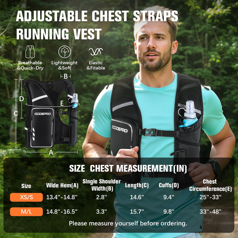 Running Vest for Women Men, Phone Pocket Running Hydration Vest with 500ML Soft Flask, Adjustable Chest Waist Straps, 10 Pockets Reflective Breathable Hydration Vest for Hiking, Biking, Marathon Medium - Large