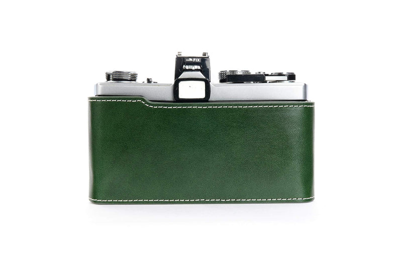 OM-4 Case, BolinUS Handmade Genuine Real Leather Half Camera Case Bag Cover for Olympus OM-1 /1N OM-2/2N OM-3/3Ti OM-4/4Ti (No Handle) Camera with Hand Strap (Green) Green