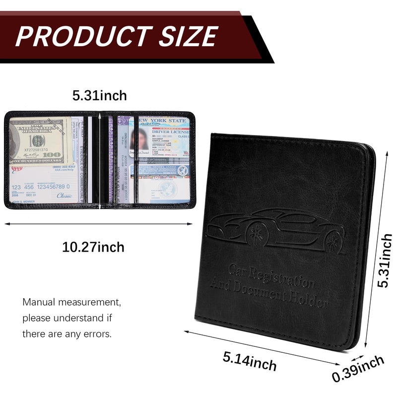 2-Pack Car Registration and Insurance Holder for Women Men, Glove Box Paperwork Organizer with Magnetic Buckle for Easy Access and Protect Documents and Various Cards in Vehicle, Black