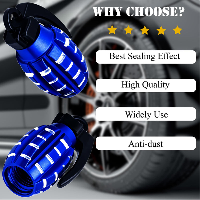 4 PCS Tire Valve Stem Caps, Aluminium Alloy Tire Valve Stem Covers Universal for Cars,Trucks, SUV, Motorcycles, Bike and Bicycles (Blue) 4 pcs Blue