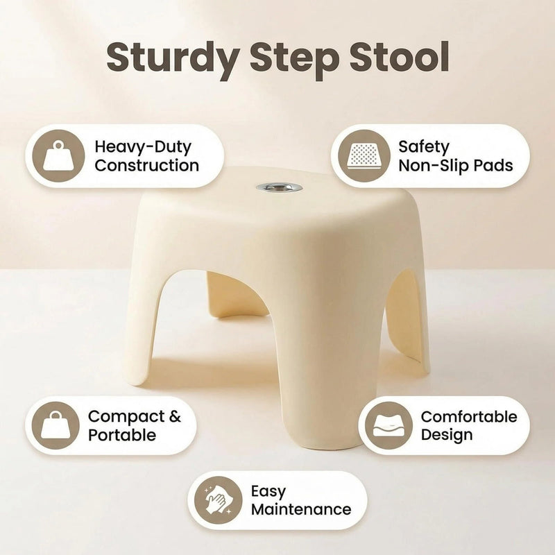 Plastic Step Stool, Heavy-Duty ABS Bathroom Shower Stool with Non-Slip Rubber Pads, Light Beige