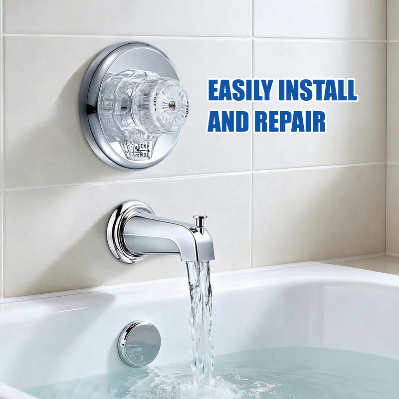 Single Lever Tub and Shower Rebuild Kit, Compatible with Mixet Shower Valves Repair Parts, Includes Cartridge Stem, Shallow Flange, Temperature and Volume Control Handle (Clear Handle)