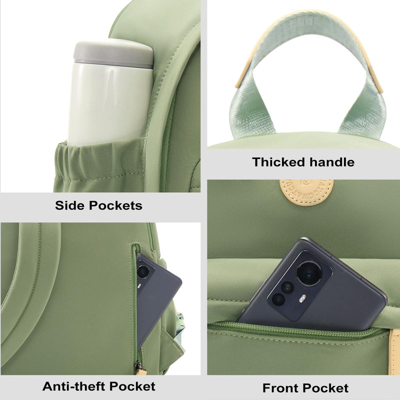 Cwatcun Camera Backpack for Women, Compact DSLR Bag with Tripod Strap | Fits 1body+1lens+10.9"iPad. Removable dividers, 18mm padding,tripod strap, anti-theft pocket, lightweight 0.96kg. Green 1.0 Small