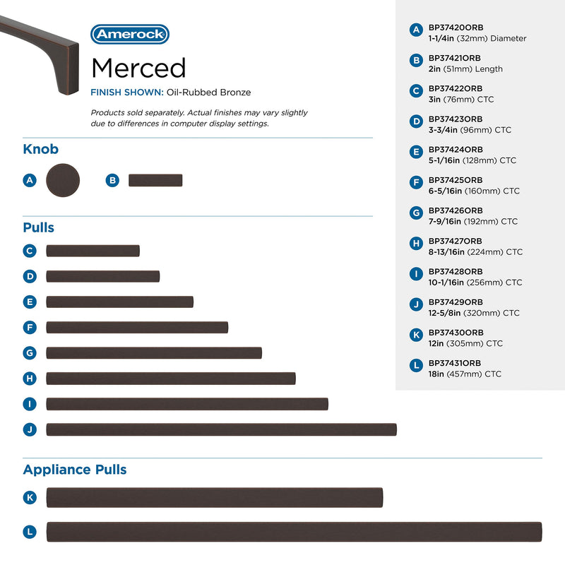 Amerock Merced 10-1/16 inch (256 mm) Center-to-Center Oil-Rubbed Bronze Cabinet Pull, BP37428ORB Oil Rubbed Bronze