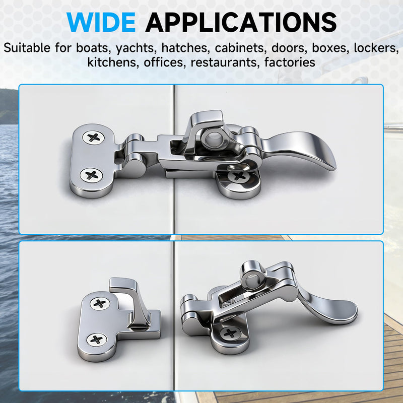 Boat Hatch Latch Marine 316 Stainless Steel Anti-Rattle Boat Door Latches, Heavy-Duty Hold Down Clamp Latches Boat Cabinet Hardware Silver-2P