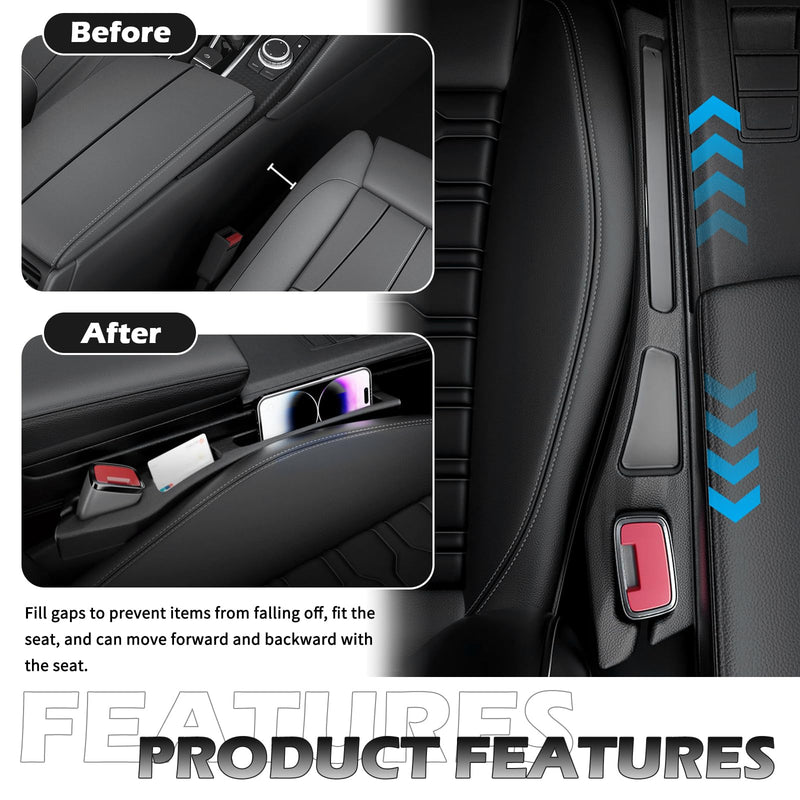2PCS Car Seat Gap Filler Organizer,Multifunctional Car Gap Filler Organizer Storages Phone Key Avoids Things Falling,Universal Car Blocker Between Seats Car Organizer Car Accessories Balck