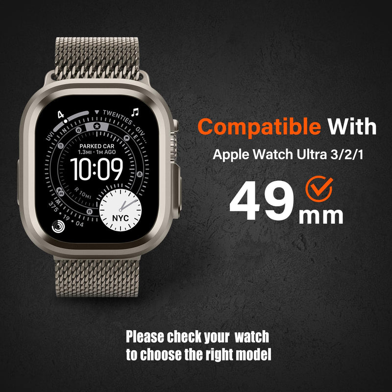 Metal Rugged Case Compatible with Apple Watch Ultra 3/2/1 49mm, Metal Protective Bumper Cover Case + Back Cover for iWatch Ultra 49mm, Titanium/Orange Apple Watch Ultra 3 2 1 49mm
