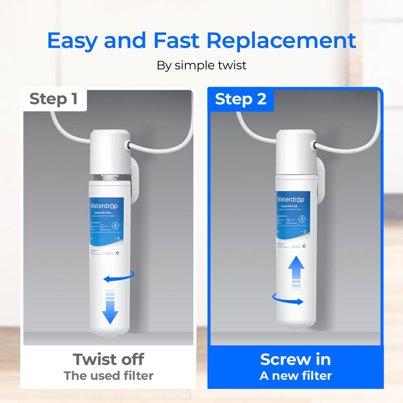 Waterdrop FQK1R, GXULQR Under Sink Water Filter, Replacement for Hexagonal Head GE FQK1R, GXULQR, Compatible with GE GXK140TNN and GXULQK, NSF/ANSI 42 372 Certified, 2K Gallons, 1 Pack
