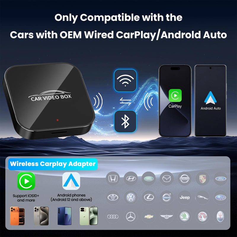 3-in-1 Magic Video Box—Wireless CarPlay & Android Auto Adapter Support Netflix,YouTube,TikTok,TF Card,Wired-to-Wireless Conversion, No Latency Car Play AI Box for Cars from 2016 & IOS10+/Android 11+ Black
