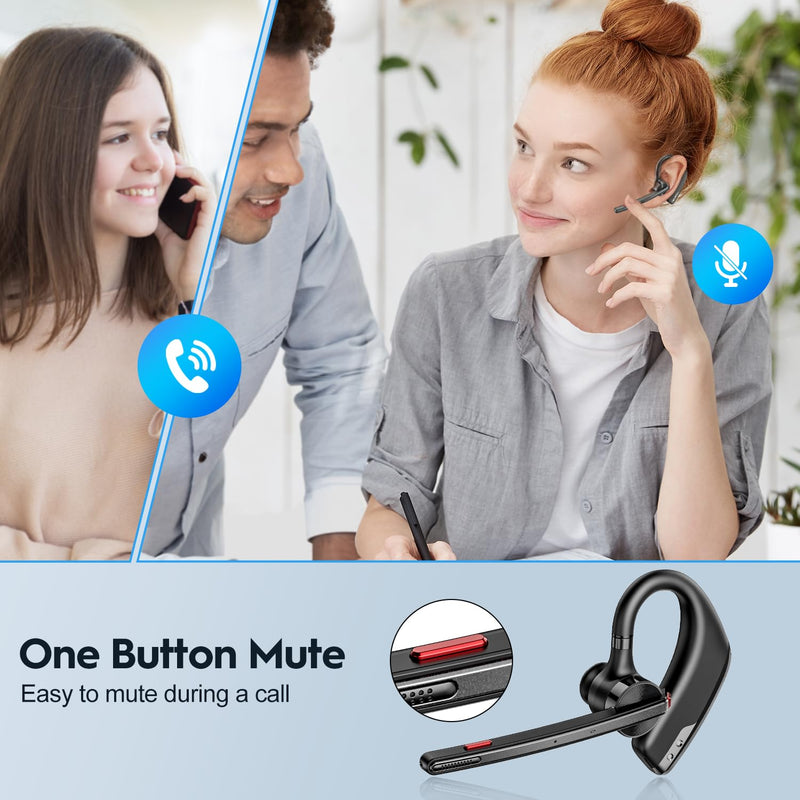 New Bee Bluetooth Headset, Dual Mic Noise Cancelling Bluetooth Earpiece | 80h Playtime, 500mah Charging Case,Crystal-Clear Calls, Bluetooth 5.2 Hands-Free Earphones for Office Driver 1 PACK