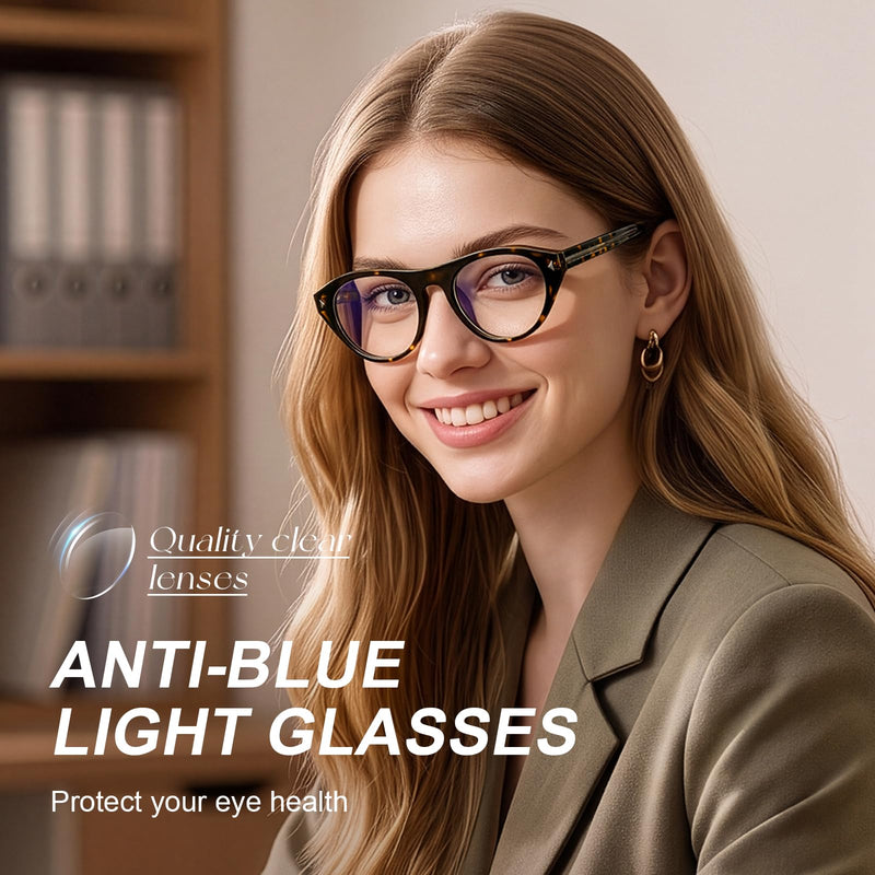 Oval Blue Light Blocking Glasses for Women Retro Cat Eye 90s Glasses Computer TV Eyeglasses Anti Eyestrain Tortoise clear