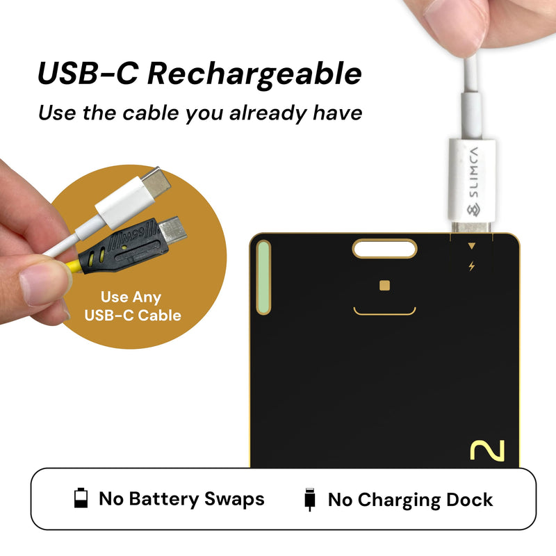 SLIMCA HERE 2 1.3mm USB-C Rechargeable Tracker Card, Compatible with Apple Find My and Android Devices, Wallet Passport Luggage Tracker, 80dB Alarm, Easy Switch