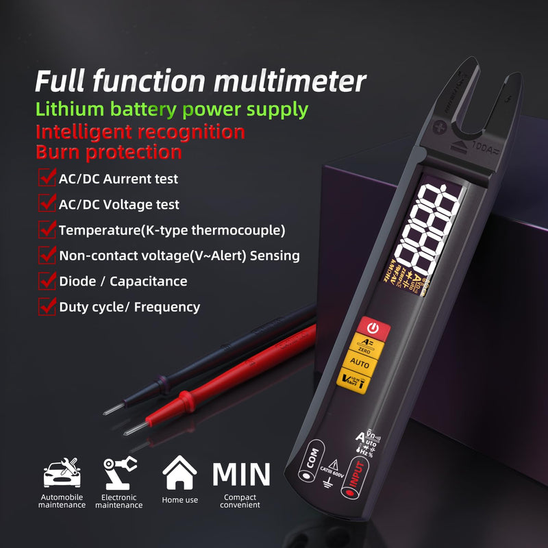 Open Jaw Digtal Multimeter 6000 Counts Clamp Meter, Digital Electrical Tester,Rechargeable with Smart Mode,Measuring Resistance,Capacitance,Frequency,Continuity,Diode,AC/DC Voltage&Current