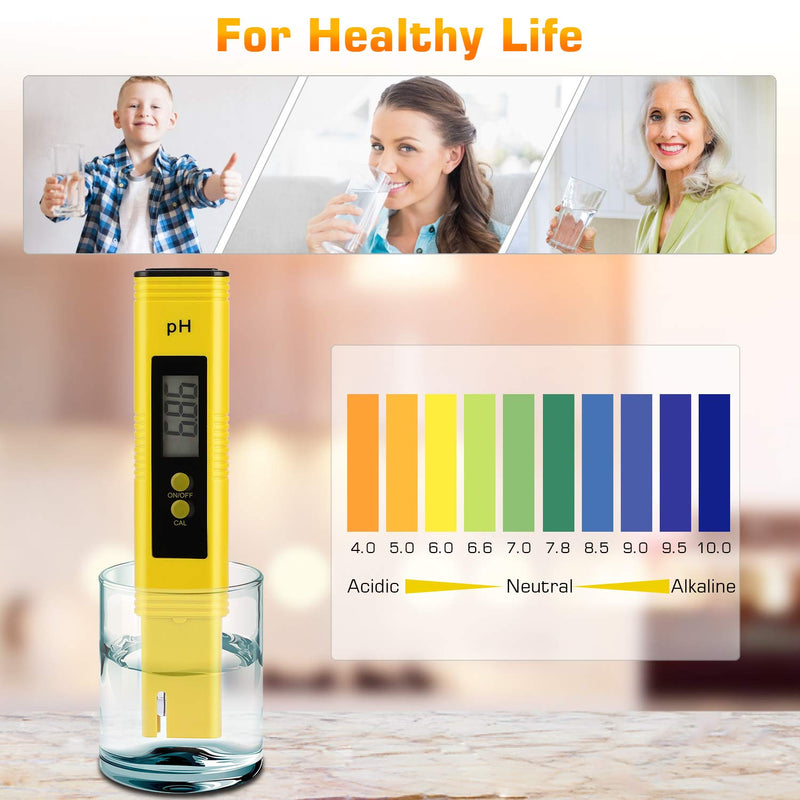 PH Meter for Water Hydroponics Digital PH Tester Pen 0.01 High Accuracy Pocket Size with 0-14 PH Measurement Range for Household Drinking, Pool and Aquarium (2, Yellow, Normal) 2