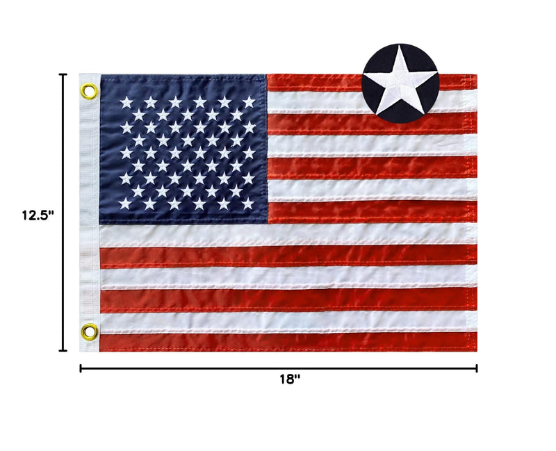 Embroidered Stars American Boat Flag 12.5 x 18 Inch - Heavy Duty Nylon Sewn Stripes US Pontoon Boat Marine Flags Banner with 2 Brass Grommets UV Fade Resistant US Boat Flag