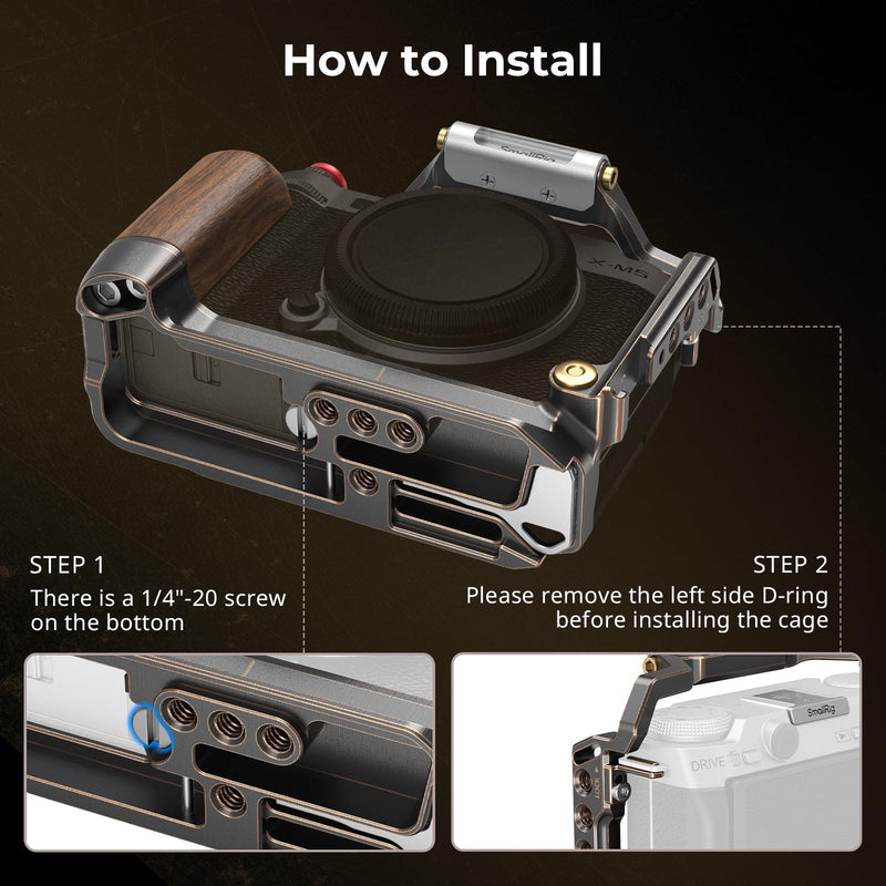 SmallRig Retro Cage for FUJIFILM X-M5, Built-in Wooden Handgrip and Quick Release Plate for Arca, Included Windshield/Hot Shoe Cover/Shutter Release Button - 4892