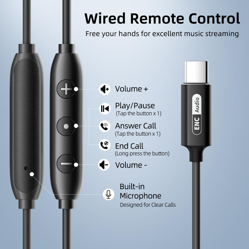 Wired Earbuds with ENC Noise Canceling Mic, Deep Bass Stereo Wired Earphones, Plug in USB C/Type C Headphones Compatible with iPhone 17/16/15, Samsung, Android, Gaming, Laptop, Clear Calls Brown USB Type C