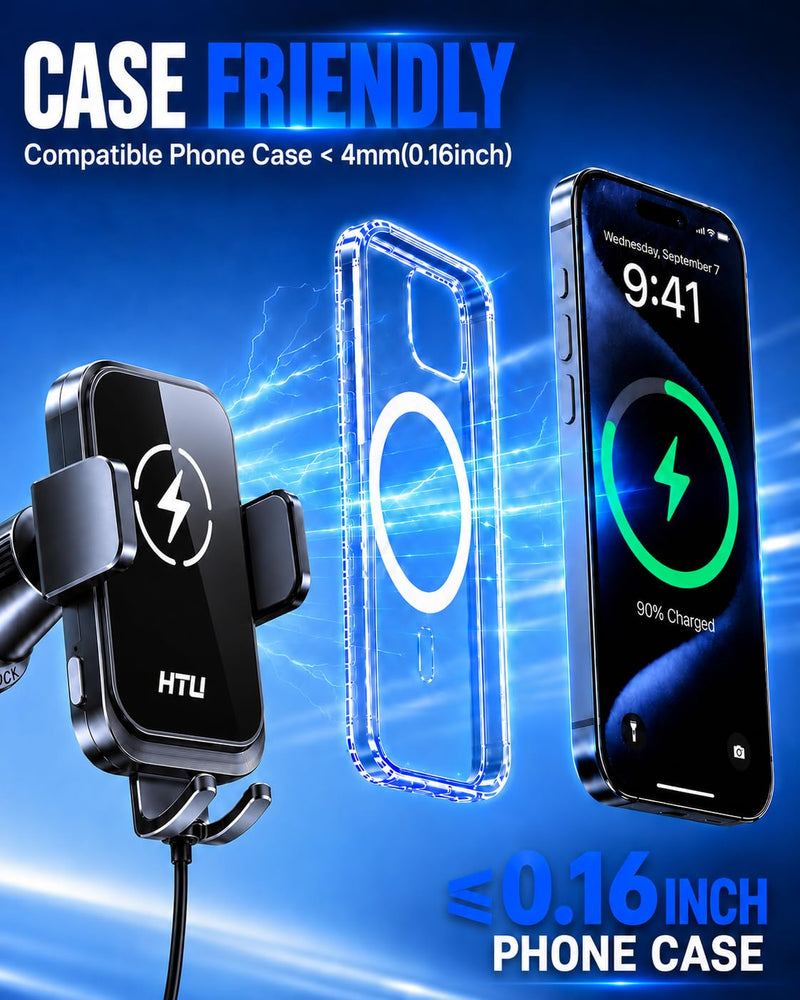 2026 Upgraded Wireless Car Charger Mount, 【Strongest Suction & Military-Grade Certs】 15W Fast Charging Auto-Clamping Phone Holder for Dash Windshield Air Vent, Fit for iPhone & Android, Jet Black