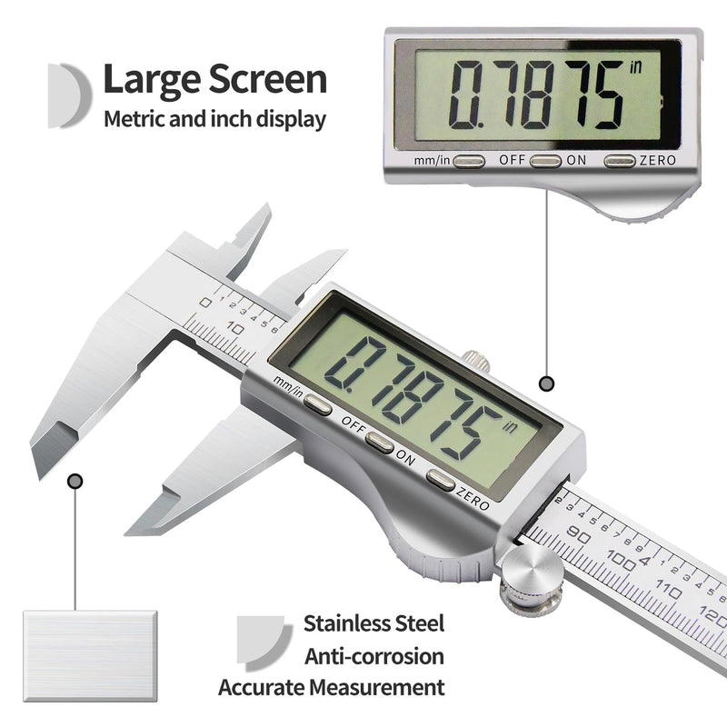 Digital Caliper, Vernier Calipers Measuring Tool, Stainless Steel Electronic Digital Calipers with Large LCD Screen, 6 inch/ 150mm, Auto - Off, Inch/mm Conversion