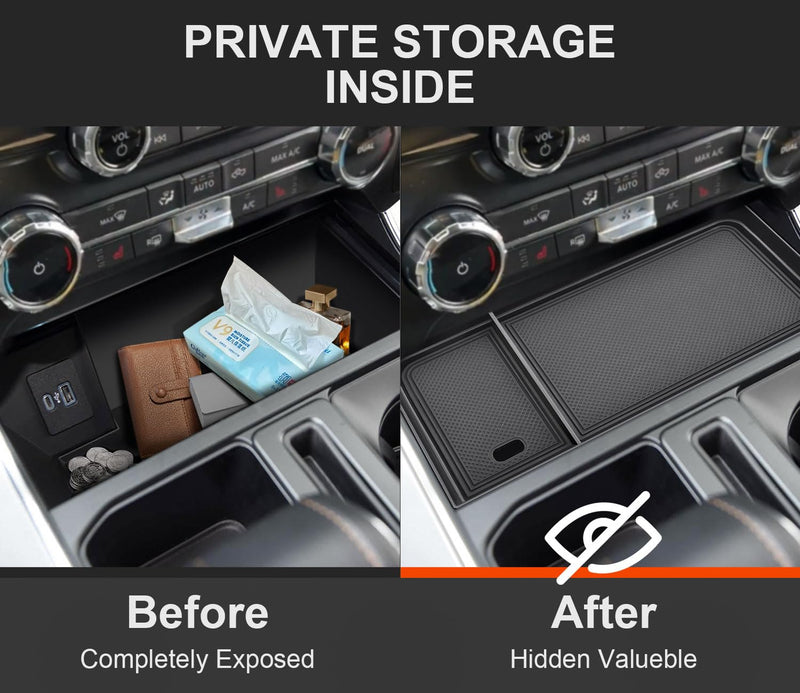 Center Console Organizer for F150 2021-2025 / Lightning XLT 2022-2024 with Rubber Liners and USB Hole Keep Clean and Organized Deep Center Console tray Perfect for F150 Right in Front Shifter|Upgrade| 2025 Upgrade