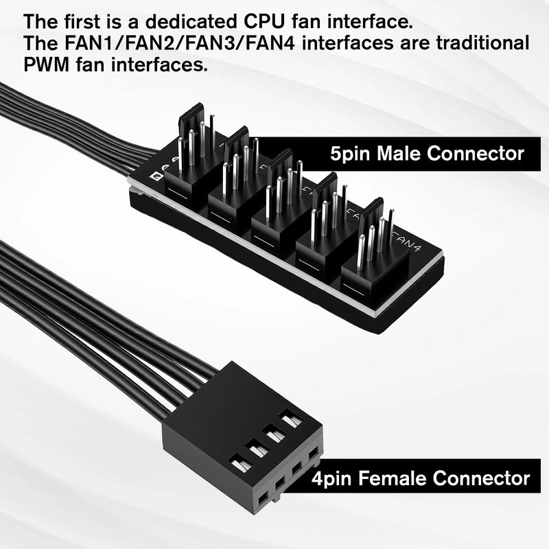 PWM Fan Splitter Hub Compatible 3PIN/4PIN 2 Pack 1 to 5 Splitter | Fan Splitter Cable Compatible Extension Cord for Computer 4-Pin and 3-Pin PC Durable Wire for Desktop Computer Cooling