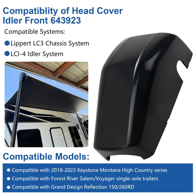 Rv Awning Cover 643923 Repalcement for Lippert RV Awning Replacement Parts, Regal Head Motor Cover Idler Front for Lippert Solera Comapitible with Lippert Components RV Awning, Black