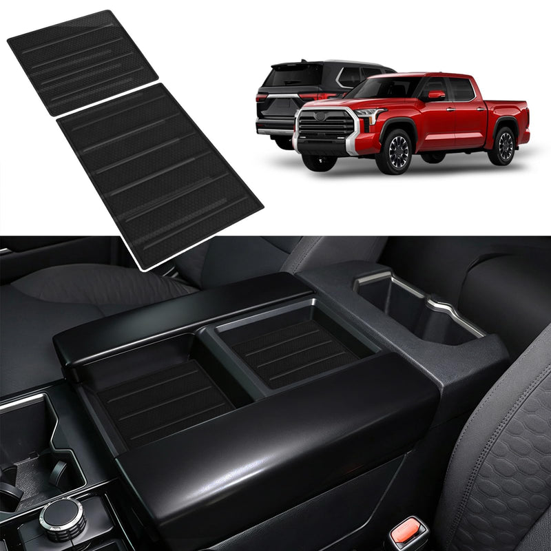 Console Tray Liner for Toyota Tundra 2022-2026 & Sequoia 2023-2026, 2 Pcs Anti-Slip Silicone Mat, Fits SR SR5 Limited Only