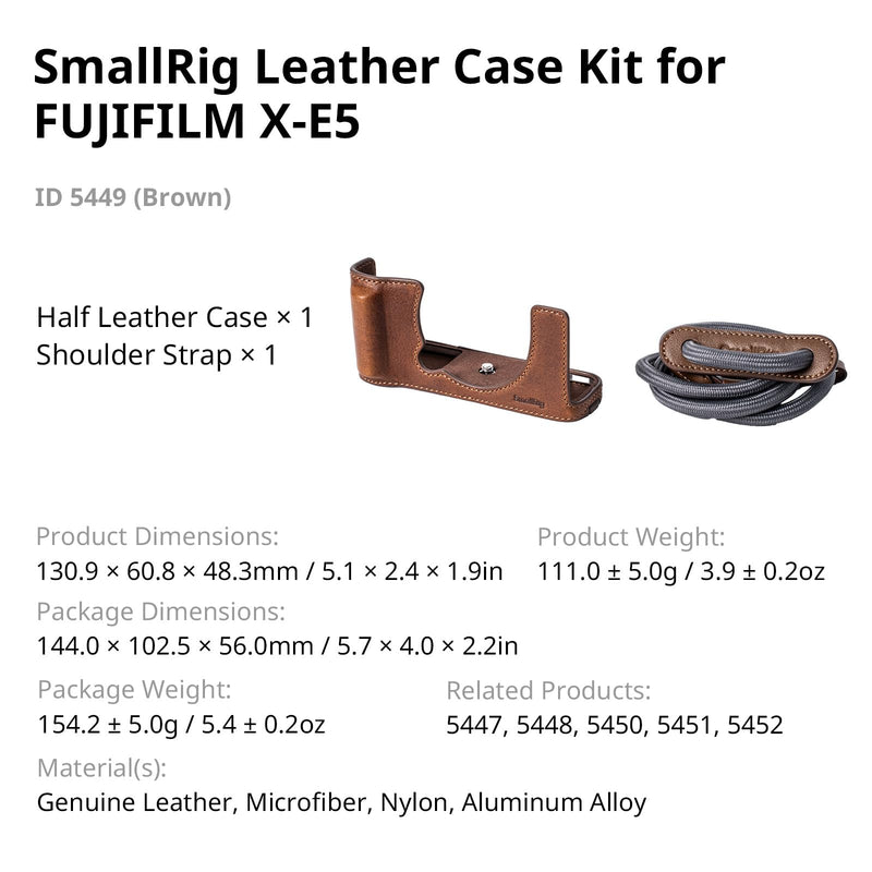 SMALLRIG Leather Case Kit for FUJIFILM X-E5 with Shoulder Strap (Brown) | Vintage Half-Body Case with Neck Strap, Genuine Leather Material Brown