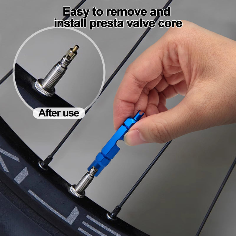 Medsuo Bicycle Valve Core Remover Tool Kit Universal Bike and Car Valve Core Repair Tightening Tool and 12pcs Valve Cores Replacement Compatible with Presta and Schrader Valve - Blue