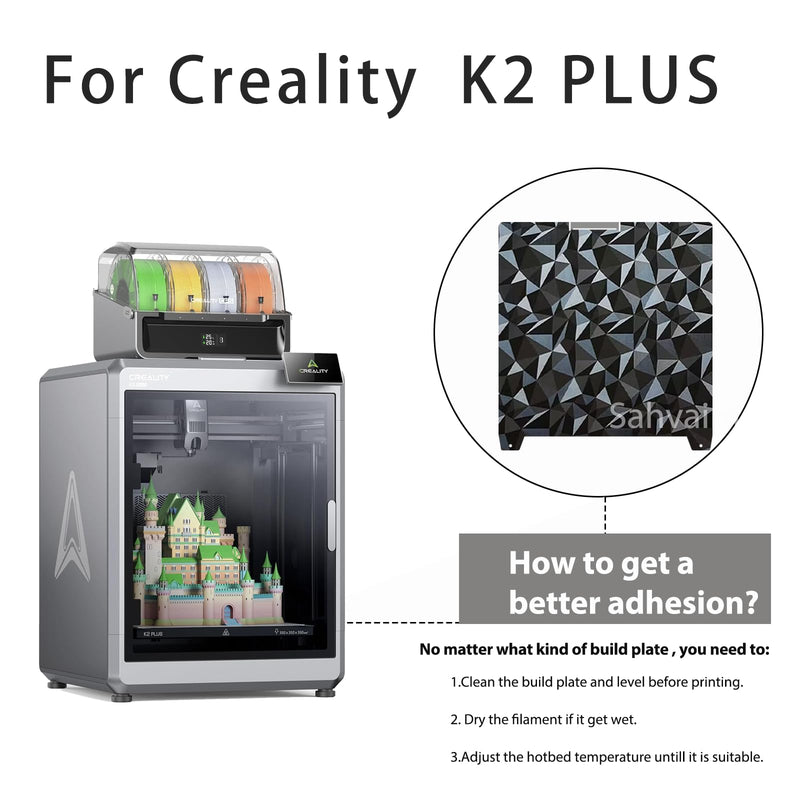 370x370mm K2 Plus Build Plate, Double-Sided PEO PET Build Plate Printing Bed Platform for Creality K2 Plus 3D Printer,Flexible Spring Steel Sheet Without Magnetic Base for Creatily K2 Plus 370x370mm for K2 Plus
