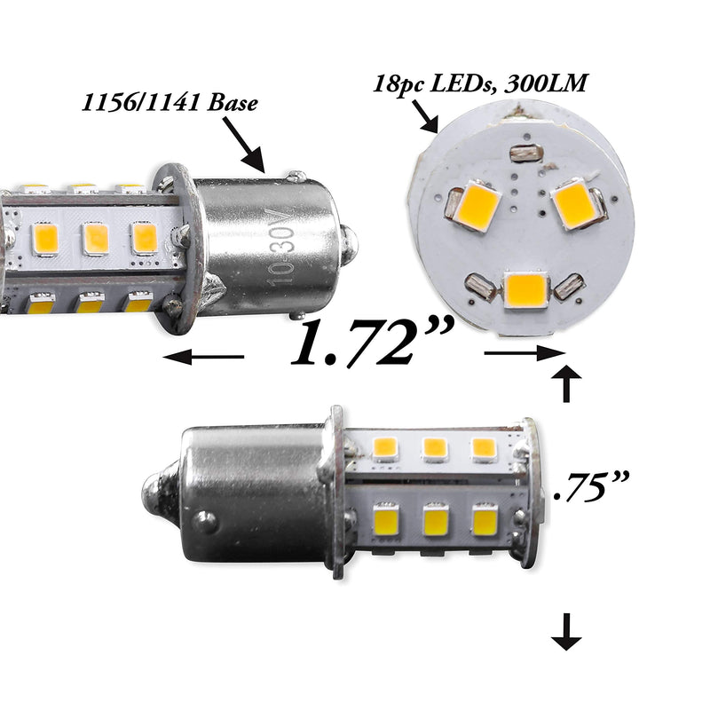 Leisure LED 4 Pack RV LED Light Bulbs 300LM Natural White 4000K 1156 1141 1003 1073 BA15S 18 SMD LED Replacement Light Bulbs for RV Indoor Lights 10-30V (Natural White 4000K, 4-Pack) 4 Count (Pack of 1)