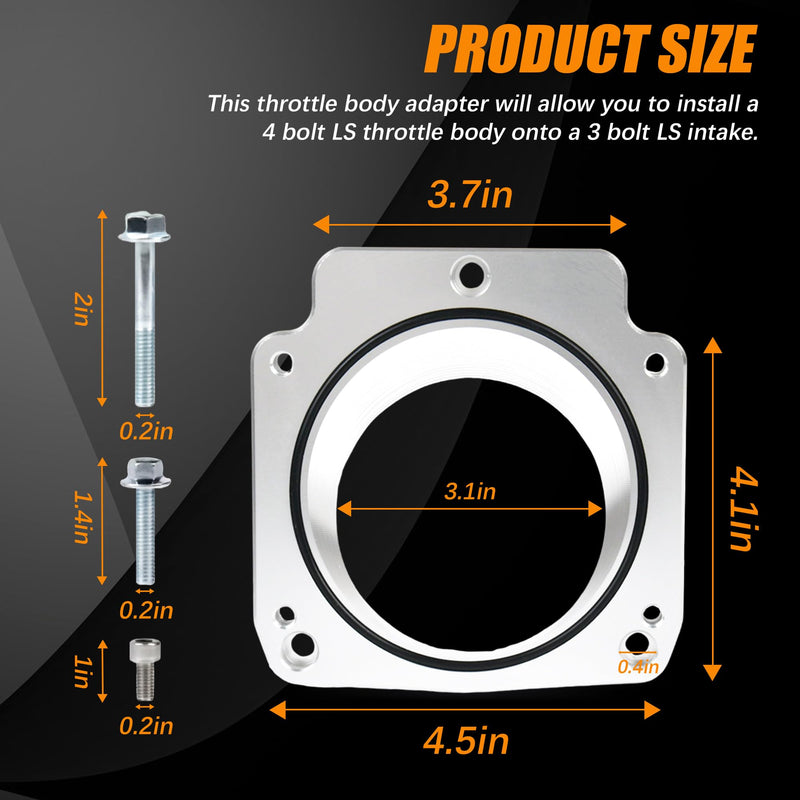 551513 LS Throttle Body Adapter 92mm Compatible with LS1 3 Bolt Intake Manifold to LS3 4 Bolt Throttle Body DBC L33 L59 LM4 LM7 LQ4 LQ9 LR4 LS6 LSX 4.8L 5.3L 5.7L 6.0L Replacement for 551513