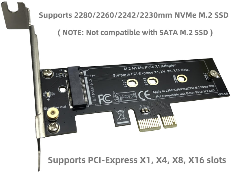 M.2 PCIe NVMe X1 Adapter with Aluminum Heat Sink, Support PCIe 3.0 4.0 X1 X4 X8 X16 Slot.