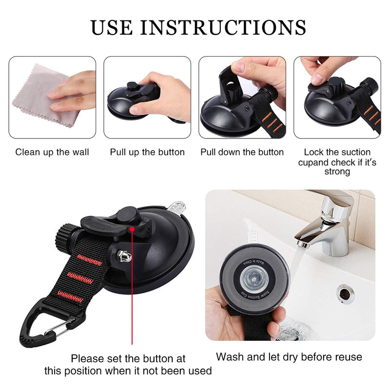 CONBOLA Suction Cups Hooks Heavy Duty Camper Accessories Car Camping Essentials Tie Down 2 Pieces Suction Cup with Securing Hook Strong Power for Car Awning Boat SUV Tent Window Glass.(2 pcs) Classic red line Black-2 Pieces