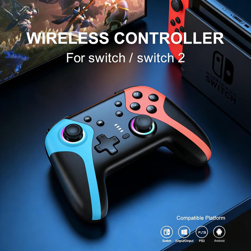 FIOTOK Wireless Switch Controllers for Nintendo Switch/Switch 2/Lite/OLED | Switch Pro Controller with Hall Joysticks & Triggers,Wake-up, Gyro Axis,Turbo, Screenshot,Programmable