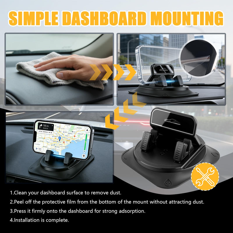 360° Rotatable Car Dashboard Phone Holder Anti-Shake | Super Strong Self-Adhesive Car Phone Holder Compatible with iPhone Samsung,Cars Phones Mount Anti-Fall for Bumpy Roads